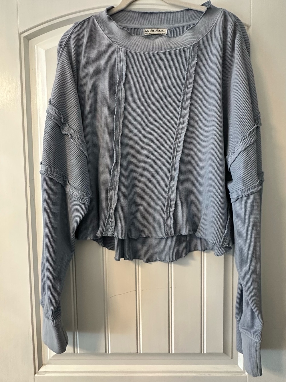 FREE PEOPLE We The Free cropped waffle pullover - light blue